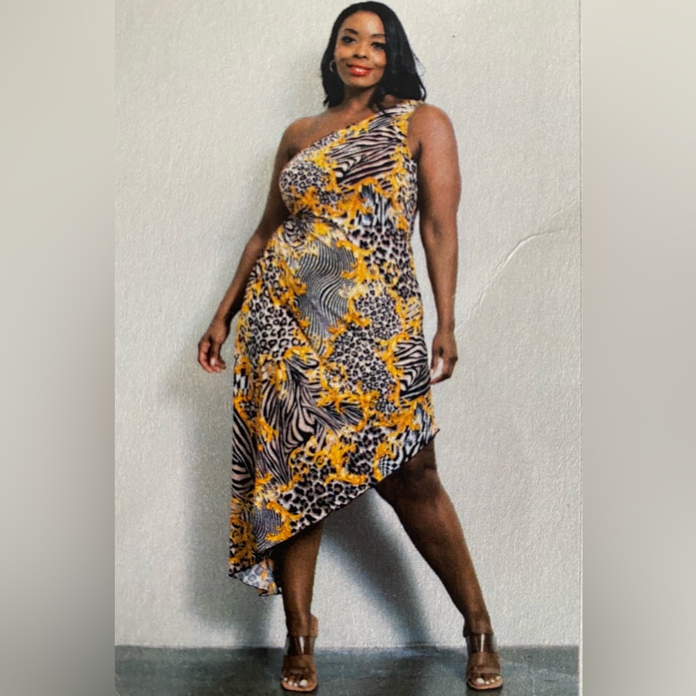 Curvy Luxe Jungle Baroque One-Shoulder Dress